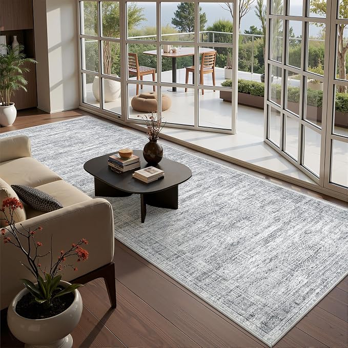 2'6 x 10' Runner Rug Non Slip,Washable Kitchen Rugs,Grey | 10 ft Runner Rug for Hallway,Entryway,Bedroom,Bathroom,Living Room,Thin,Soft, Long Rug,Stain Resistant Indoor Carpet
