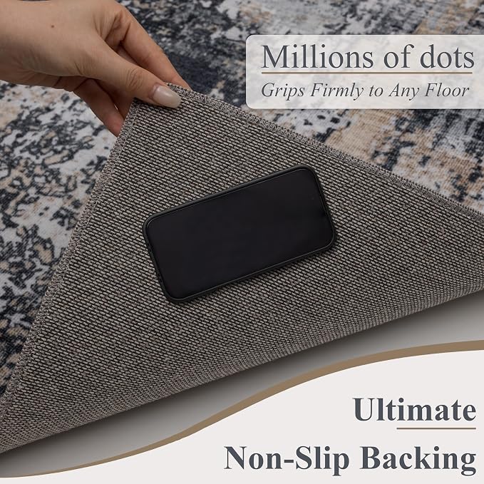 Sasttie 4x6 Soft Area Rug for Living Room, Modern Abstract Washable Carpet for Bedroom, with Non-Slip Backing, Black and Cream