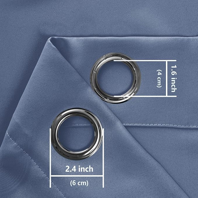 Hiasan Blackout Curtains for Bedroom, 42 x 84 Inches Long - Thermal Insulated & Light Blocking Window Curtains for Living Room, 2 Drape Panels Sewn with Tiebacks, Blue Haze
