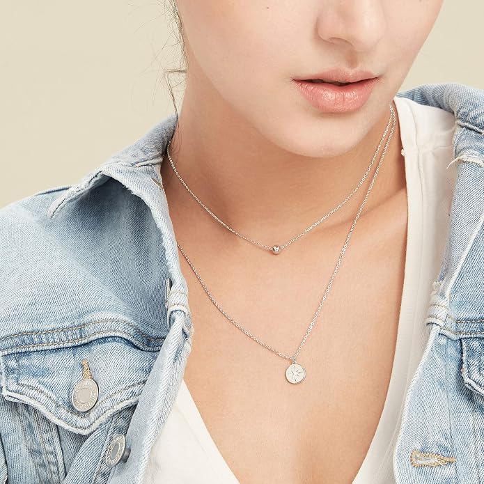 S.Leaf Gold Dainty Pendant Necklaces for Women Sterling Silver Gold Plated Layered Horizontal Vertical Bar Star Starburst Moon Cubic Zirconia Lariat Necklace for Women Trendy Gifts