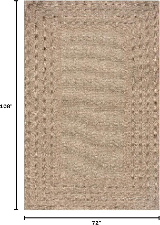 Berry Easy Jute Indoor Outdoor Rug, 6x9 Neutral Bordered Jute Look, Weather Resistant, Easy Care, Lightweight Outdoor Farmhouse Carpet for Patio, Porch, Living Room (6' x 9', Natural)
