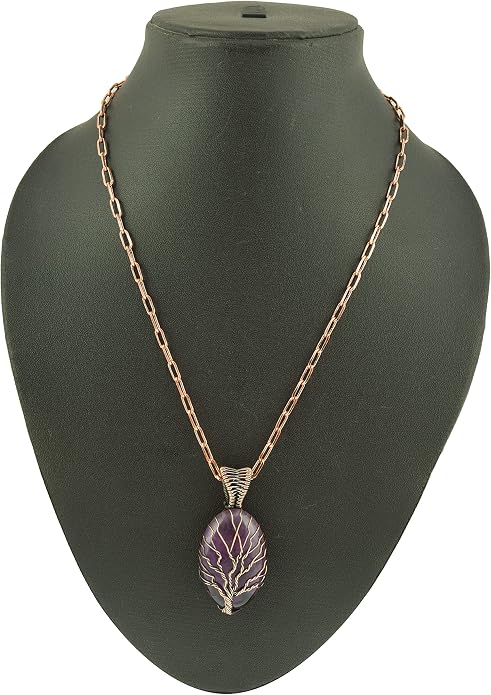 Tree Of Life Natural Gemstone Pendant Copper Wire Wrapped Jewelry Necklace