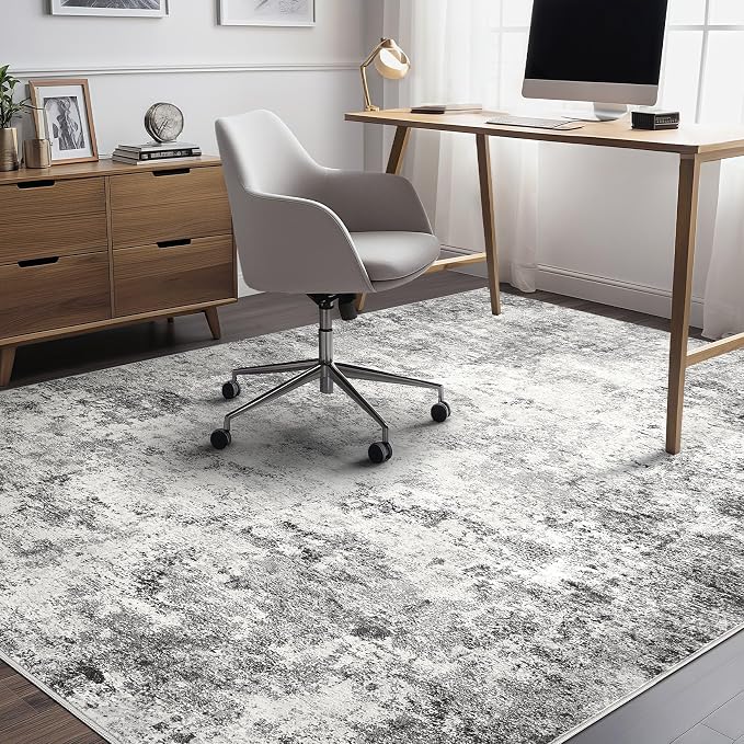 UERMEI 6x9 Washable Area Rug - Neutral Modern Abstract Living Room Rugs, Non-Slip Soft Large Indoor Floor Carpet for Bedroom Home Office & Under Dining Table Decor, Grey