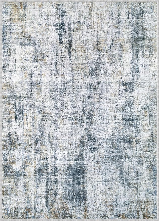 9x12 Area Rug for Living Room: Washable Abstract Soft Rugs Non Slip Modern Stain Resistant Low Pile Carpet for Dining Room Bedroom Nursery Office (Multi Blue, 9'x12')