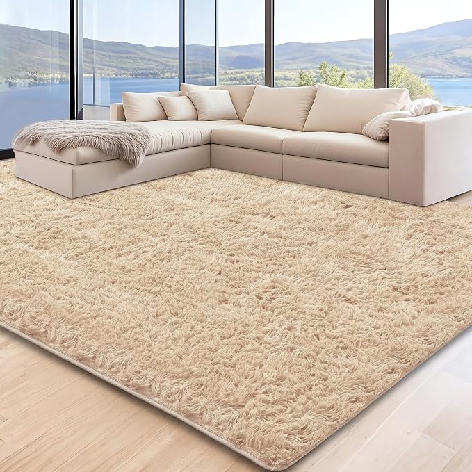 5x7 Beige Fluffy Shag Area Rugs for Living Room Bedroom Nursery | Ultra Soft Comfy, Fuzzy Shaggy Plush Carpet for Kids Boys Girls Teen Dorm, Modern Indoor Home Decor, Upgrade Non-Slip