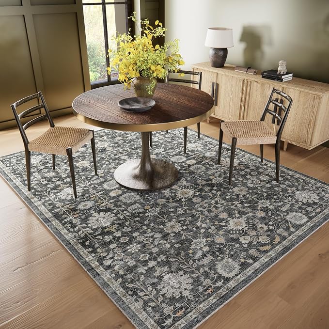 Washable Rugs for Living Room: 6x9 Area Rugs for Bedroom Ultra Soft Non-Slip Stain Resistant Vintage Boho Large Carpet for High-Traffic Dining Room - Farmhouse Decor