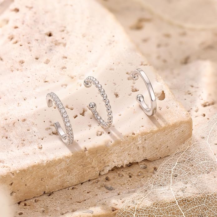 MILACOLATO 925 Sterling Silver Ear Cuffs for Women - 14K Gold Plated Adjustable Ear Cuffs Non Piercing Earrings for Women Trendy Cubic Zirconia Clip On Cartilage Conch Earrings for Non Pierced Ears Fake Earrings Set Hypoallergenic