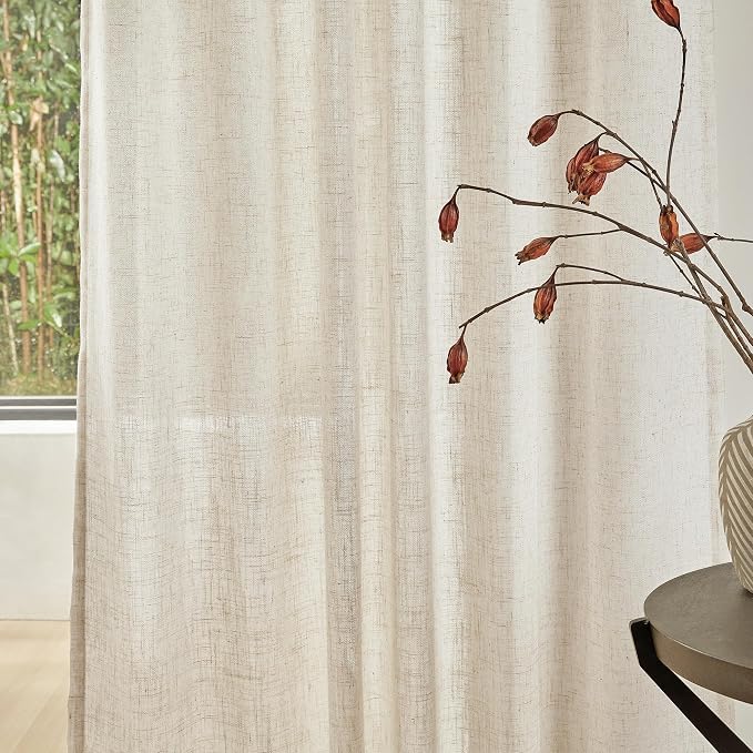 MYSKY HOME Linen Curtains for Sliding Glass Door, Back Tab Semi Sheer Curtain Panels Extra Long Floor Length Drapes Linen Texture Soft Touch Country Curtains, 50x120 Inch, Linen, Set of 2