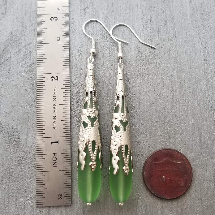 Handmade Sea Glass Earrings, Hawaiian Jewelry for Women, Long Teardrop Earrings Beach Jewelry, Sea Glass Jewelry For Women Birthday Gift For Her