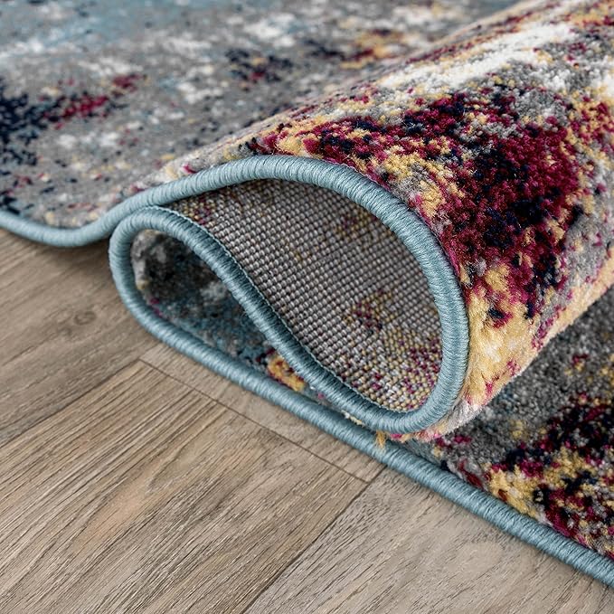 Rugshop Watercolor Distressed Modern Bohemian Runner Rug Multi 2' x 7'