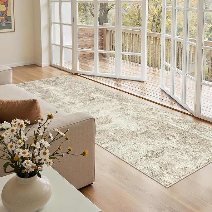 Soalmost Runner Rug 2x5 Washable Non-Slip Kitchen Runner Rugs for Bathroom Laundry Room Beige Gray Vintage Floor Carpet Runners for Hallway Entryway