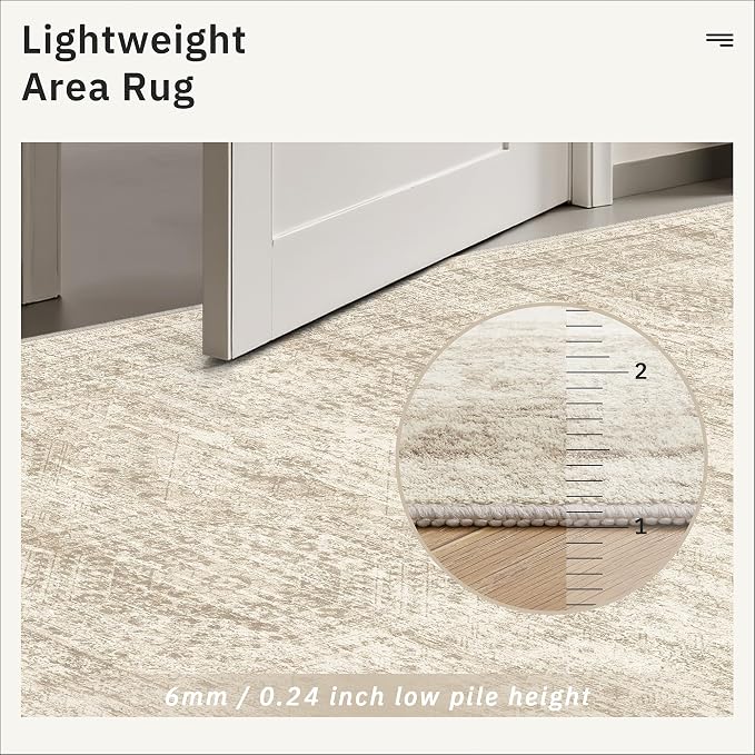 Soalmost Runner Rug 2'6" x 16' Washable Non-Slip 2.5x16 ft Long Runner Rugs for Kitchen Bathroom Laundry Room Vintage Ultra Thin Runners for Hallway Entryway Beige