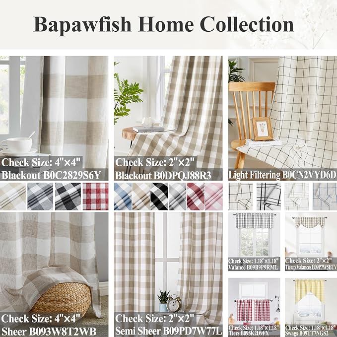 Gray White Gingham Buffalo Plaid Check Window Curtains 63 Inch | Farmhouse Semi Sheer Drapes,Rustic Rod Pocket Window Treatment for Bedroom Living Room,2 Panels,40"x63",Grey