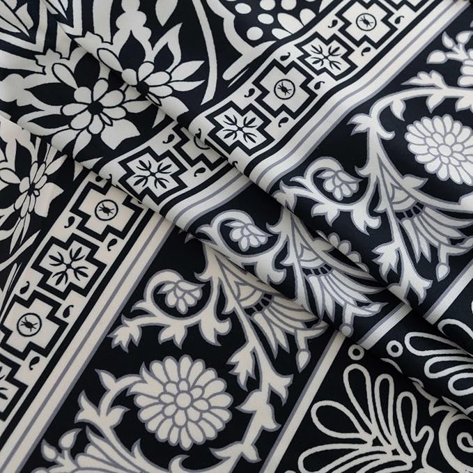 Black Damask Curtains 84 Inches Long, Boho Farmhouse Light Filtering Rod Pocket Drapes with Tassel Trim for Bedroom Living Room, 2 Panels