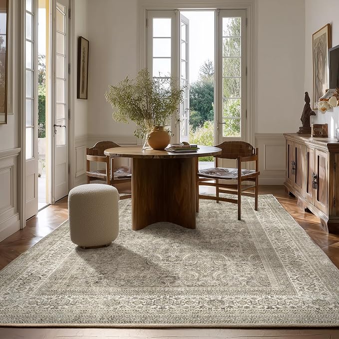 palohom 10x14 Area Rug Washable Rugs: Living Room Rug Stain Resistant Non Slip Low Pile Faux Wool Soft Large Area Rugs for Bedroom Farmhouse Dining Room Under Table Nursery Home Office Indoor
