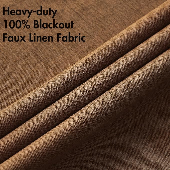MIULEE Linen Curtains for Bedroom 100% Blackout Thermal Insulated Brown Grommet Room Darkening Curtains & Drapes Fall Decor for Living Room 52 x 90 Inch (2 Panels)
