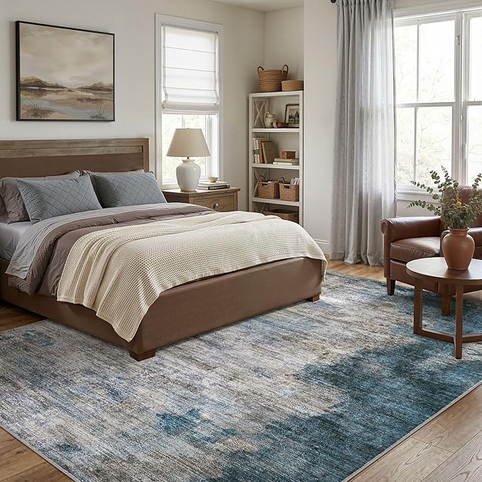 DMOYEST 8x10 Area Rug for Living Room, Washable & Non Slip Large Indoor Carpet, Kid & Pet Friendly Soft Thin Low Pile Abstract Rug for Bedroom and Office - Dark Grey