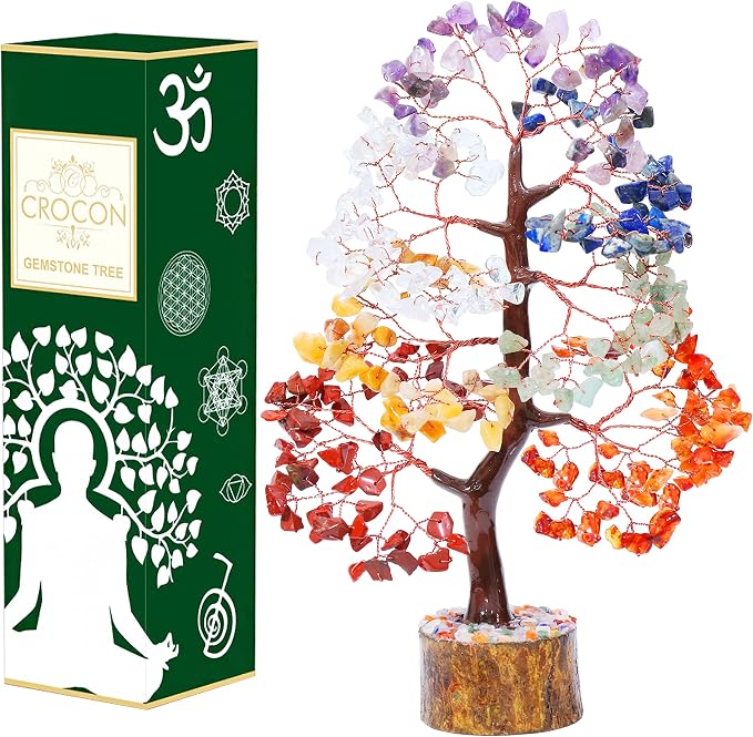 Crocon® 7 Chakhra Crystals Tree, Birthday Gifts for Women & Men, House Decor for Shelf, Healing Crystals, Spiritual Gift Decor, House Warming Gifts New Home, Birthday Gift for Mom Sister
