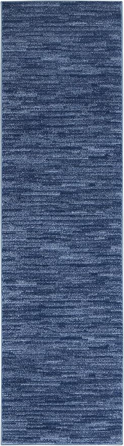 Nourison Home Nourison Essentials Navy Blue 2' x 6' Area Rug - Easy Clean, Non Shedding, Bed Room, Living Room, Dining Room, Kitchen (6' Runner)