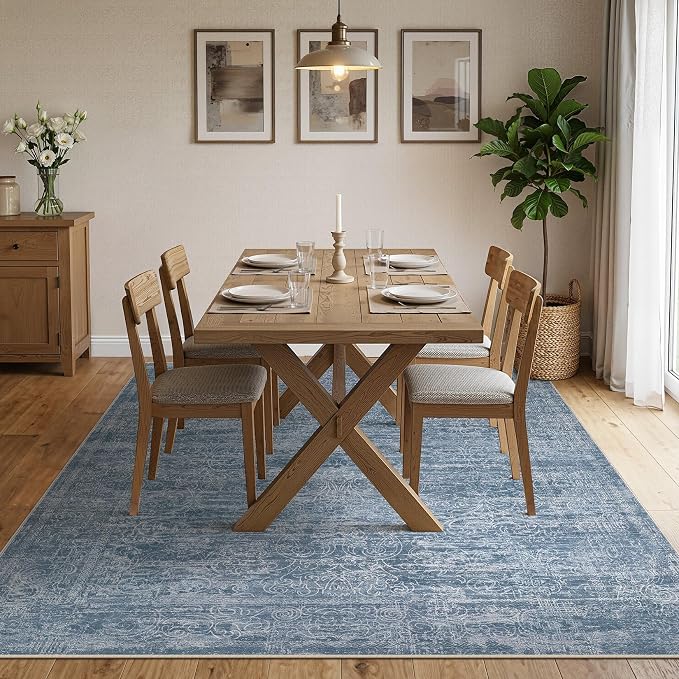 DMOYEST Area Rug Living Room Rugs - 10x14 Abstract Large Soft Indoor Washable Rug Neutral Modern Low Pile Carpet for Bedroom Dining Room Farmhouse Home Office - Dark Blue
