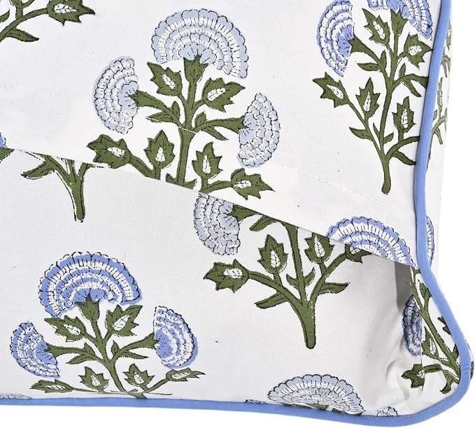 Ridhi Block Print Mughal Buta Blue Pillow Cover 16" x 16" (Pack of 2) Decorative Couch Pillows for Living Room, Farmhouse Chic Boho Cute Outdoor Pillows Covers Gifts for Spring, Mother's Day