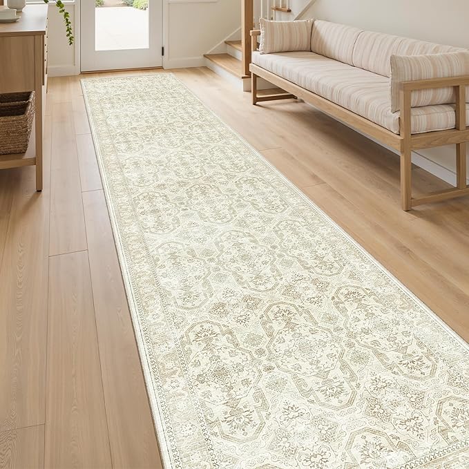 Soalmost Runner Rug 2x10 Washable Non-Slip Hallway Runner Rugs for Kitchen Bathroom Laundry Room Beige/Brown Vintage Floor Carpet Runners for Hallways Entryway