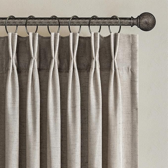 96 Inches Long Pinch Pleated Semi Sheer Curtains,Burlywood Linen Blended Light Filtering Window Curtains 96 Length 2 Panels for Living Room Bedroom Pinch Pleat Drapes with Hooks 2 Panels 40" Wx96 L