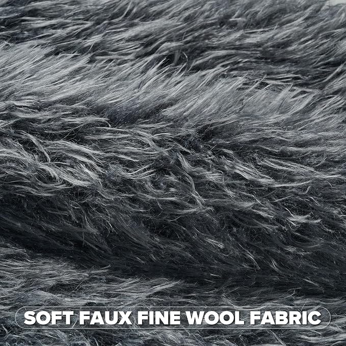 FUTEI Pack of 2 Shaggy Mongolian Faux Wool Throw Pillow Covers 18x18 Inch Soft Fluffy Farmhouse Decorative Cushion Case for Couch Bed Living Room, Dark Grey