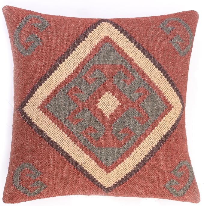 Chouhan Rugs 4 PCS Set of Hand Woven Jute Kilim Cushion Cover Indian Vintage Pillows 18X18 Rug Boho Shams (Pattern 5)