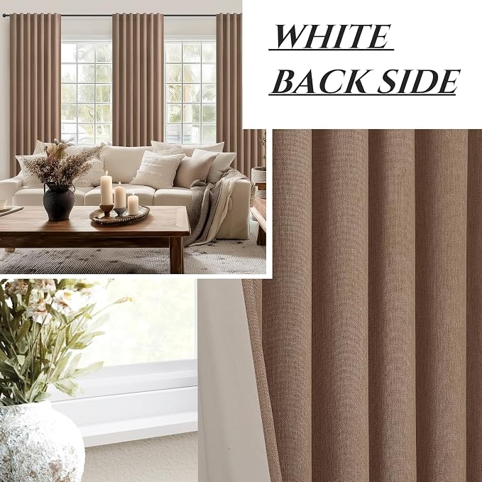 RustBrown Black Out 92 Inch Long Boho Curtains 2 Panel Set, Farmhouse Curtains for Living Room Darkening/Thermal/Noise Reduction Textured Flax Linen Drape Hook&Ring Included Chocolate 50"x92"