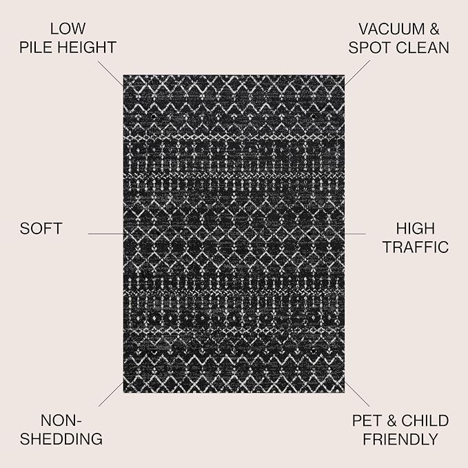 JONATHAN Y Boho Vintage Diamond Black/Ivory Indoor Area Rug 12X15 ft, Moroccan Hype for Living Room, Bedroom, Kitchen, Office, Easy-Cleaning, High Traffic, Pet-Friendly, Non-Shedding (MOH101D-15)