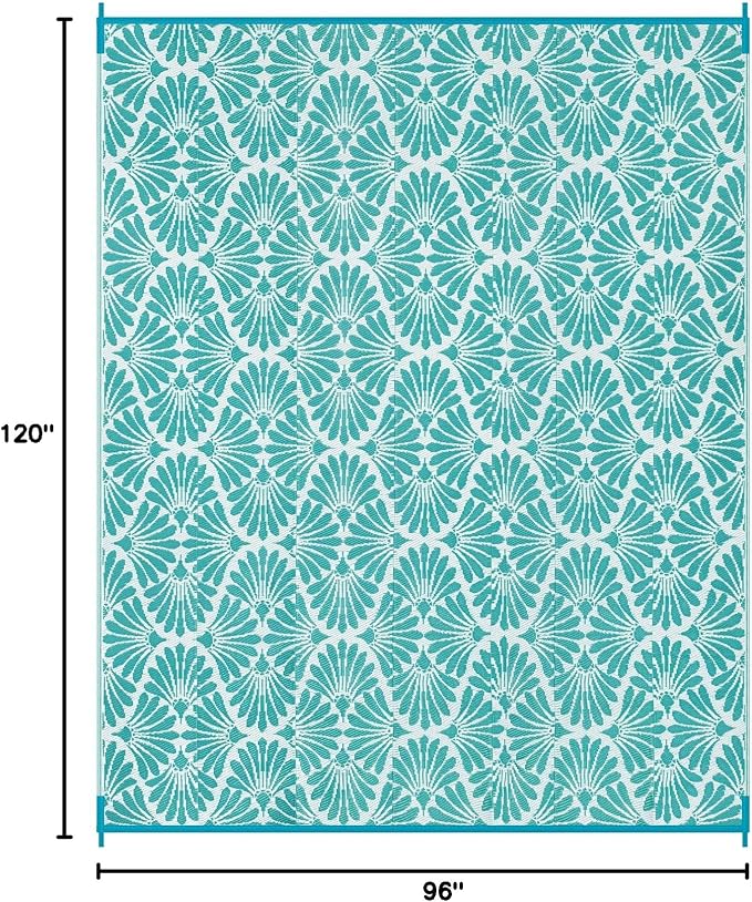 Lahome Outdoor Plastic Straw Rugs 8x10 Waterproof, Reversible Rv Outdoor Rugs for Camping, Large Outside Carpet for Camper Picnic Beach Pool Patio Deck, Teal 8'x10'