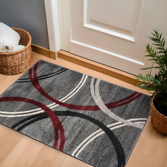 Rugshop Wavy Circles Modern Non-Shedding Accent Area Rug Red 2'7" x 4'