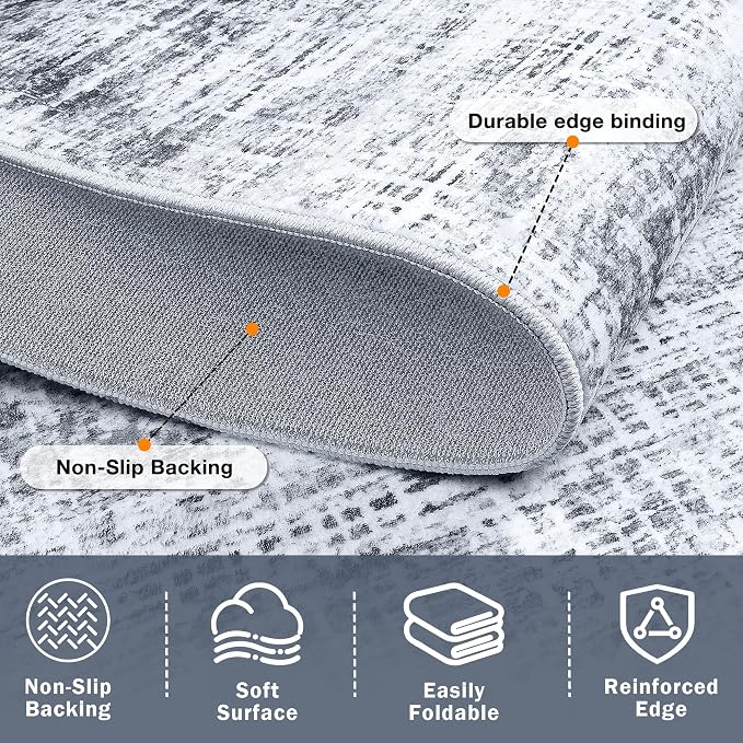 10x12 Area Rugs Washable Rug: Anti-Skid Abstract Modern Living Room Rug Soft Thin Carpets Indoor Floor Non-Shedding Carpet for Bedroom Dining Farmhouse Nursery Home Office (Black/Grey/White,10'x12')