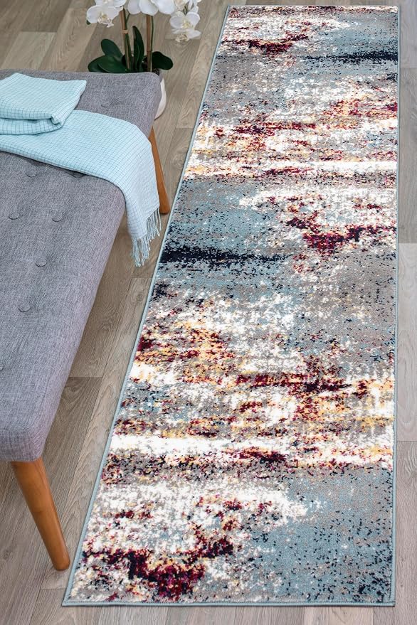 Rugshop Watercolor Distressed Modern Bohemian Runner Rug Multi 2' x 7'