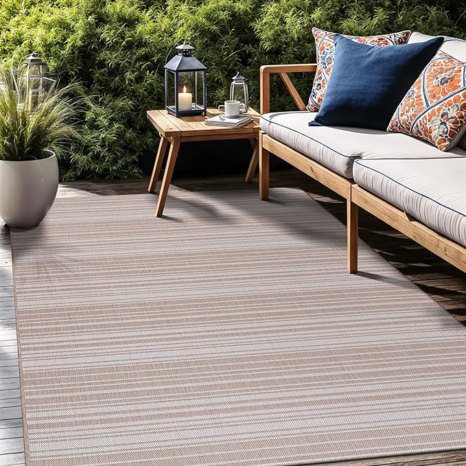 Luul Home Stripe Outdoor Rug 5x7 Washable Outside Carpet for Indoor Patio Porch Waterproof Easy Cleaning Non Shedding Area Rugs Beige 5 x 7