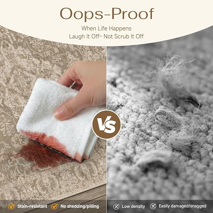 HUGEAR 2x6 Runner Rug Taupe Machine Washable Area Rug Room Decor Distressed Vintage Hallway Rugs Non Slip Carpet Low Pile Rugs for Kitchen Laundry Living Soft Lightweight