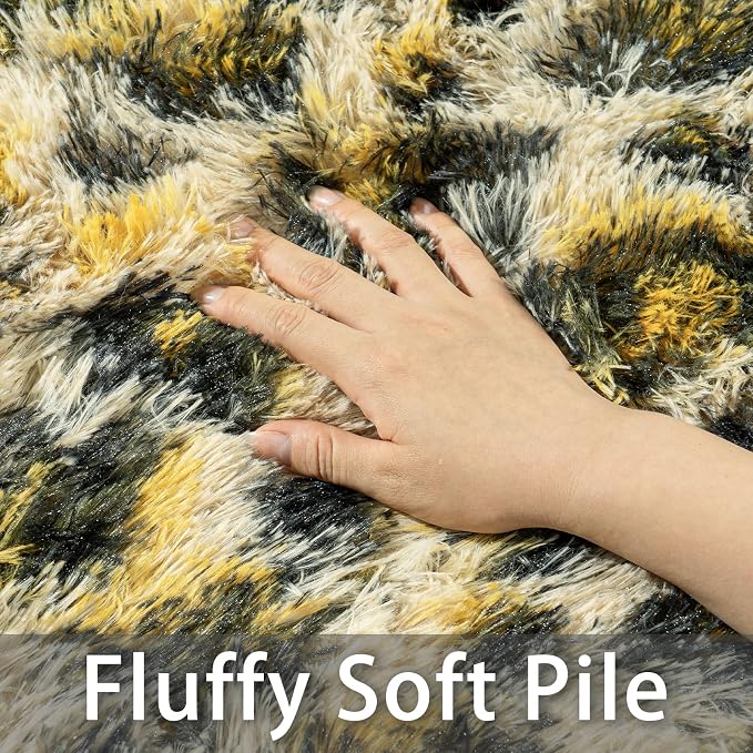 Dssimo Leopard Rugs for Bedroom Living Room 9x12 Cheetah Print Rug | Fluffy Shag Faux Fur Rug, Animal Print Carpet with Non-Slip Backing, Soft Cozy Large Area Rug for Kids Room, Dorm, Playroom