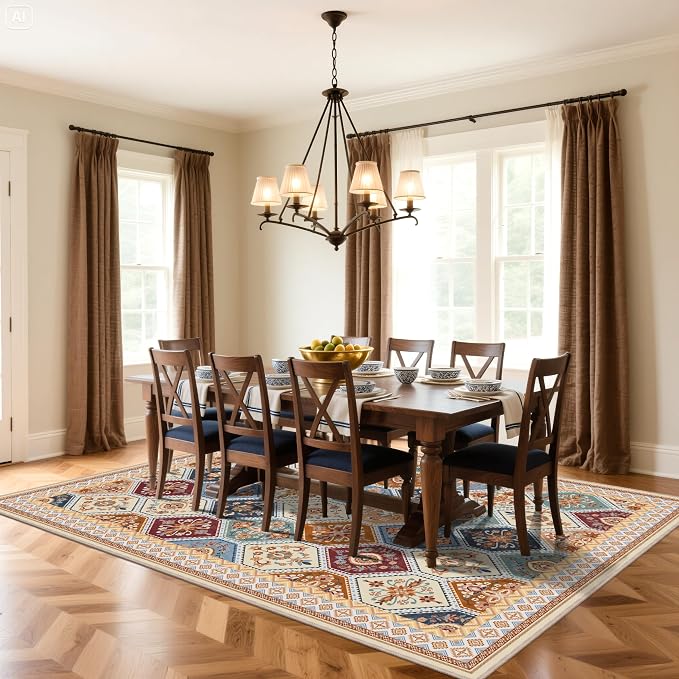 Area Rugs 9x12 Living Room, Soft Non-Slip Vintage Boho Moroccan Rug, Low-Pile Printed Washable Area Rugs Carpet for Living Room, Bedroom, Dining Room -Multi | Soft Low-Pile Printed Washable Area Rugs Carpet for Living Room, Bedroom, Dining Room - Multi