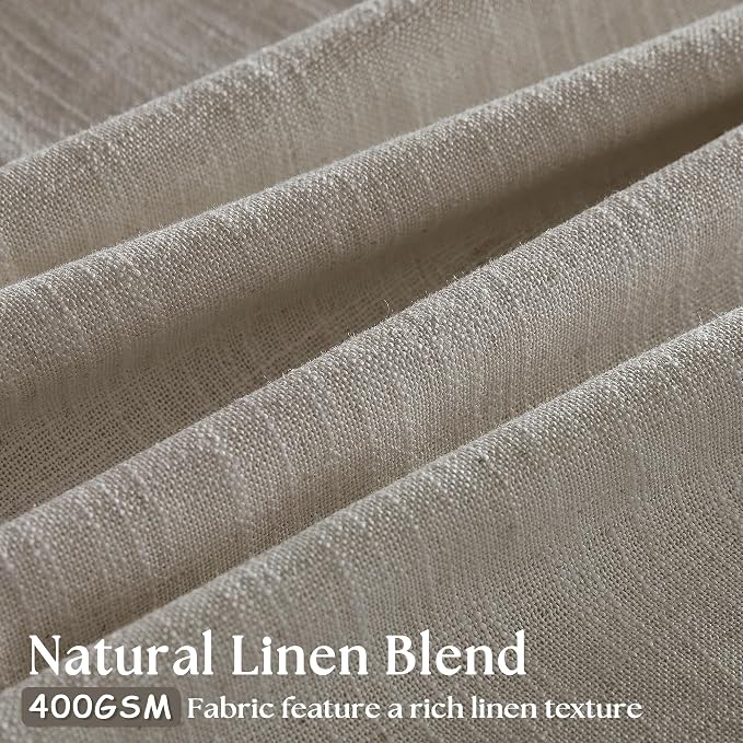 Pinch Pleated Linen Curtains 100 Inches Long for Living Room 2 Panels Set Greyish Beige Flax Double Pleated Drapes Back Tab Farmhouse Ceiling Floor 100 Inch Window Curtains Bedroom Burlywood Birch