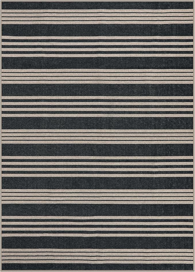 Lahome Striped Easy Jute Outdoor Patio Rug, 5x7 Area Rugs Washable Black | Living Room Indoor Mat, Modern Farmhouse Non Slip Non Shedding Stain Resistance Carpet for Dining Room Balcony Backyard Deck
