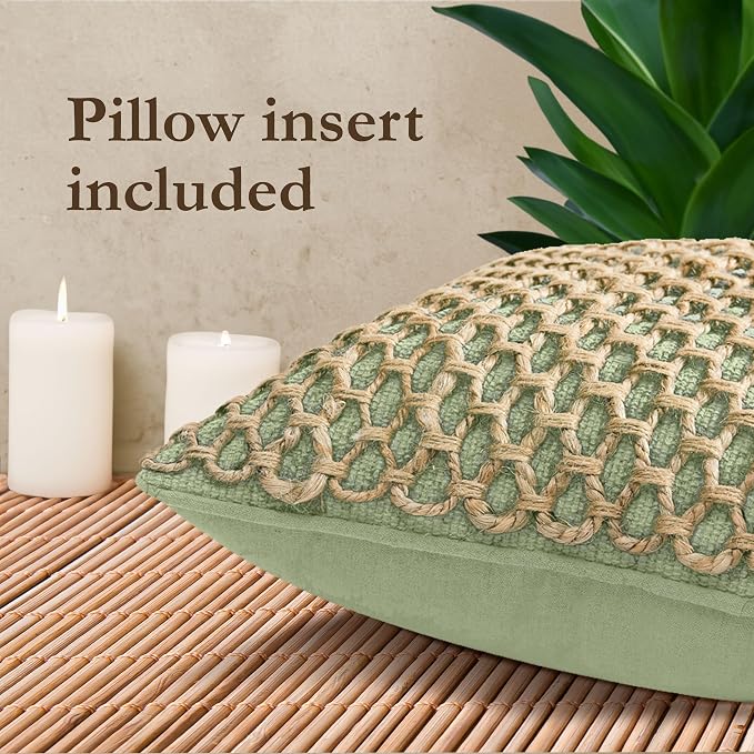 Boho Living 18x18 Sage Green Throw Pillow Covers with Pillow Insert Included, Pack of 1