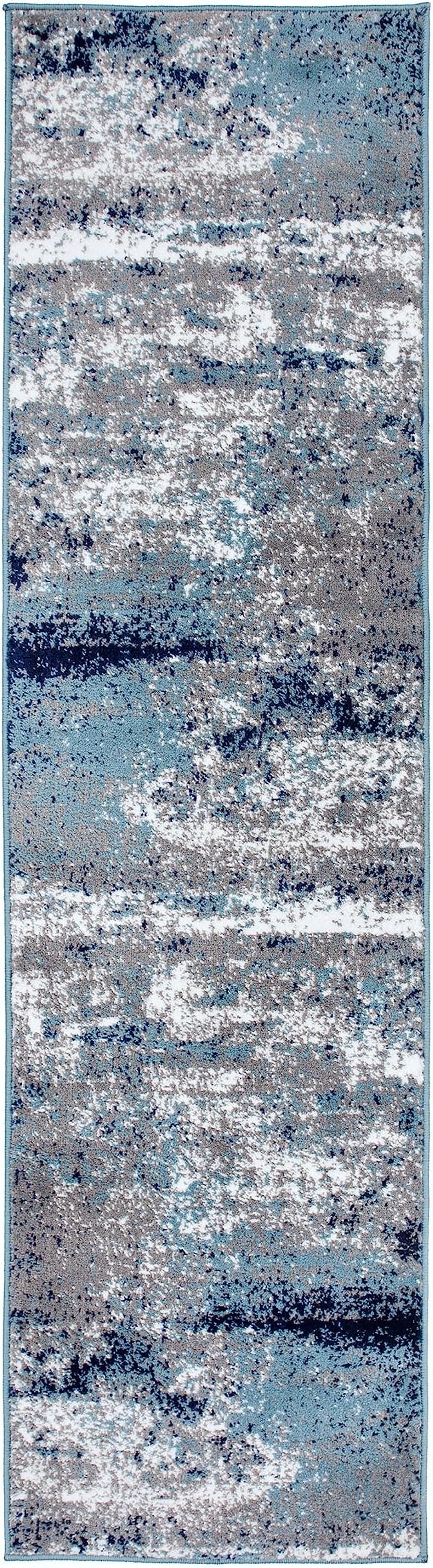 Rugshop Watercolor Distressed Modern Bohemian Runner Rug Blue 2' x 7'