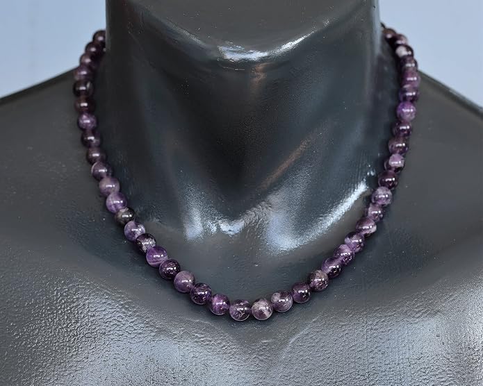 Natural Gemstone Beaded Choker Necklace | 8mm Handmade Adjustable Jewelry for Men & Women | Chakra Balancing Crystal Necklace | Spiritual Gift | Macrame Cord with Extender