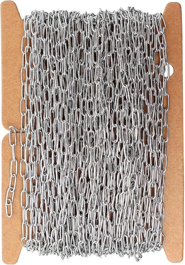 THREENEST 32.8-Feet Width 2.5mm Stainless Steel Paperclip Chains, Soldered Cable Long Craft Chain for Necklace Bracelet Earring Jewelry Making (2200-10M)