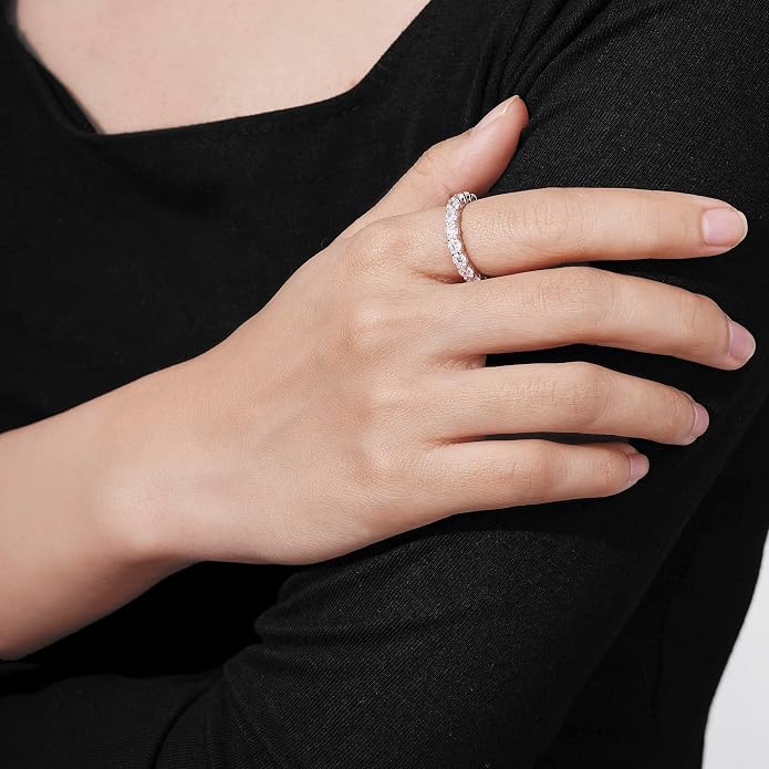 Amazon Essentials Platinum or Gold Plated Sterling Silver All-Around Band Ring set with Round Infinite Elements Cubic Zirconia