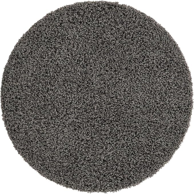 Unique Loom Solid Shag Collection Area Rug (4' 1" Round, Graphite Gray)
