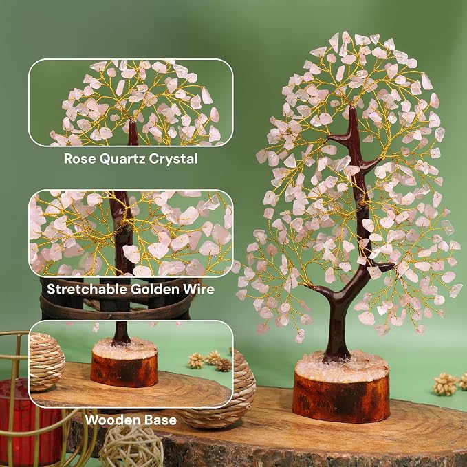 Rose Quartz Tree – Natural Rose Quartz Crystal Bonsai for Positive Energy, Healing Stones, Office Desk Accessories, Pink Room Decor Aesthetic, Spiritual Gifts & Small Shelf Decor