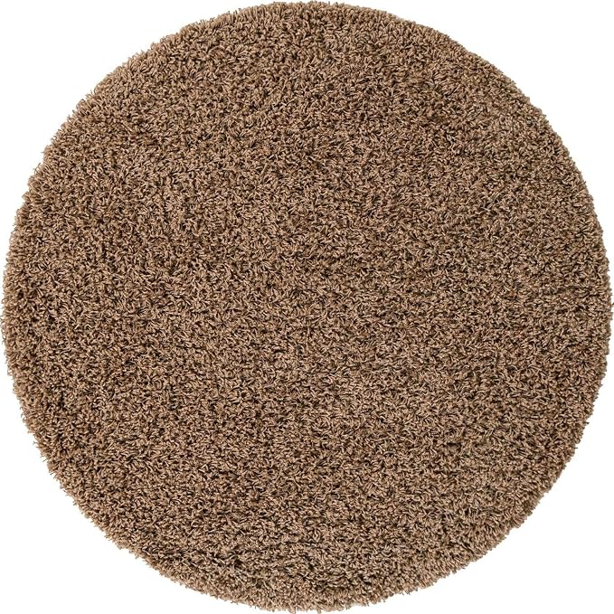 Unique Loom Solid Shag Collection Area Rug (4' 1" Round, Sandy Brown)