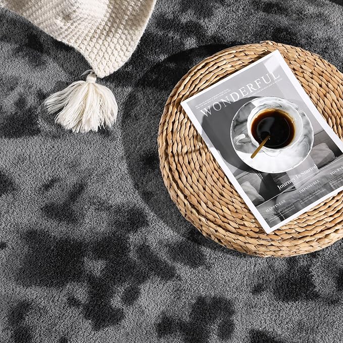 Gifeas Large Ultra Soft Modern Area Rugs for Living Room Bedroom, 7x10 Feet Tie-Dyed Dark Grey Thickened Memory Foam Indoor Carpets, Non-Slip Comfy Rug for Boys Girls Nursery Room Home Decor